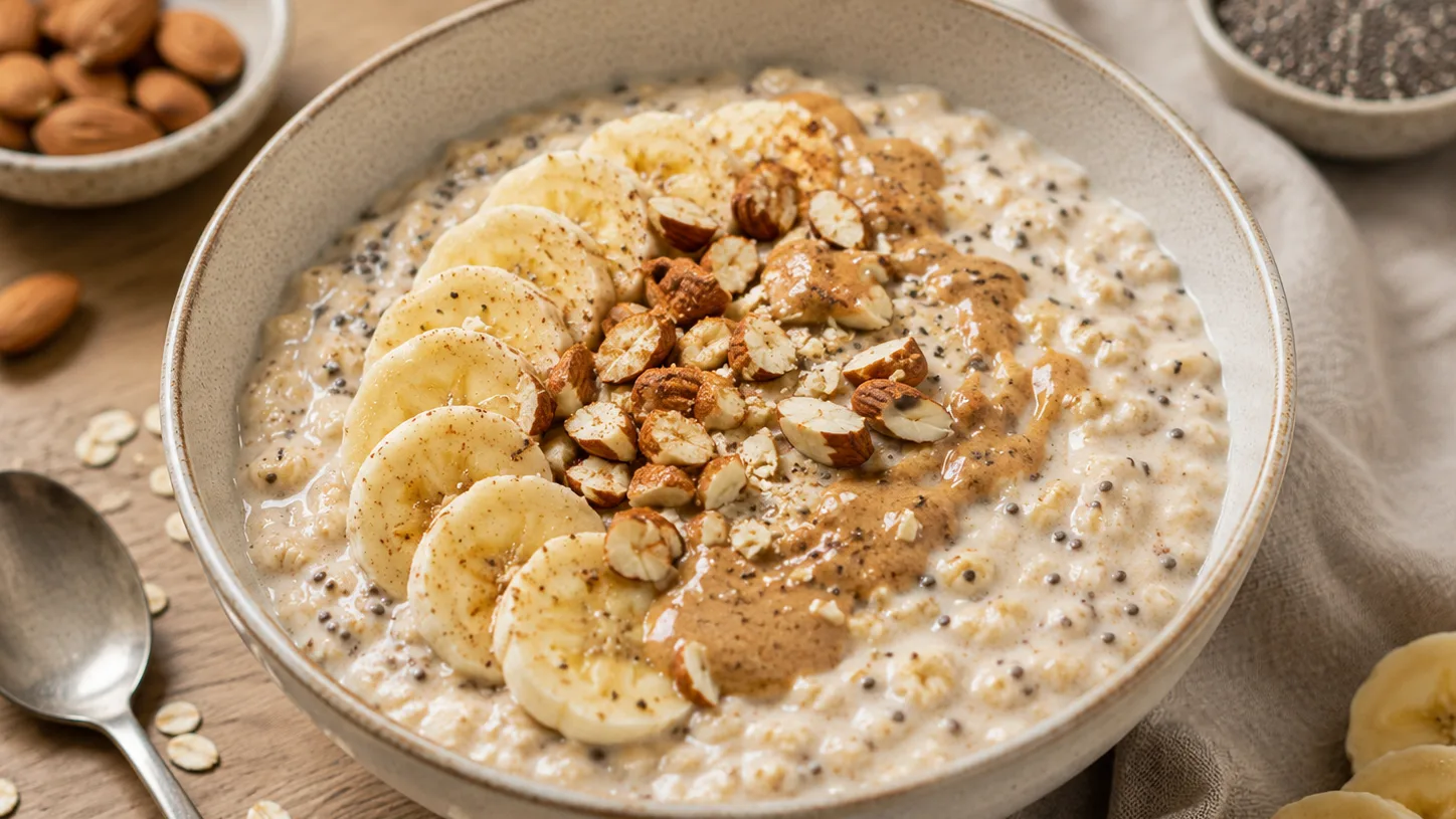 Bowl crémeux vanille, banane, amandes et graines de chia