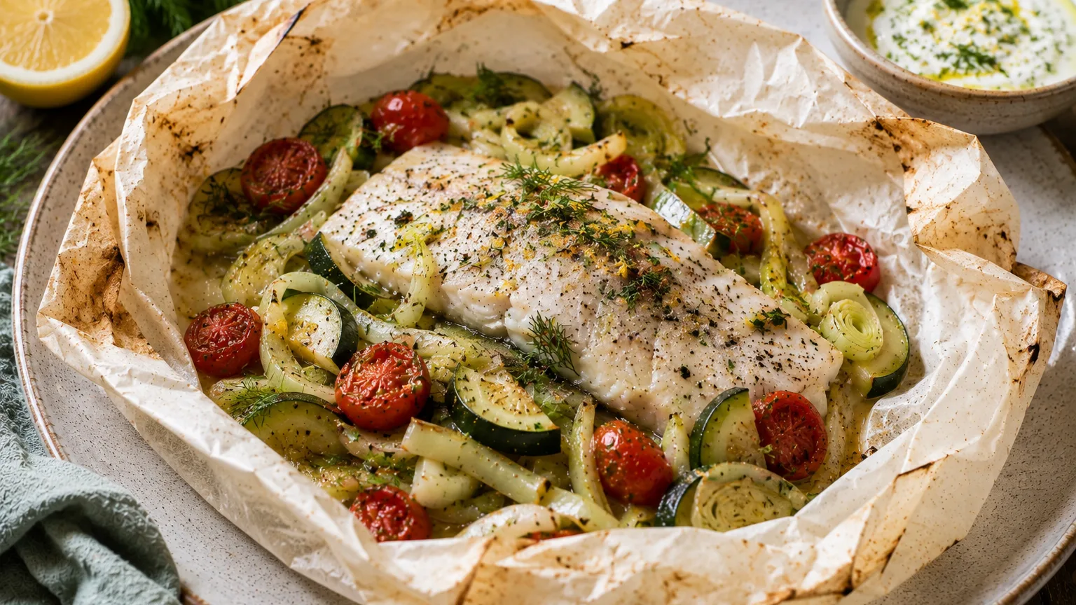 Papillote de colin aux légumes et sauce citronnée