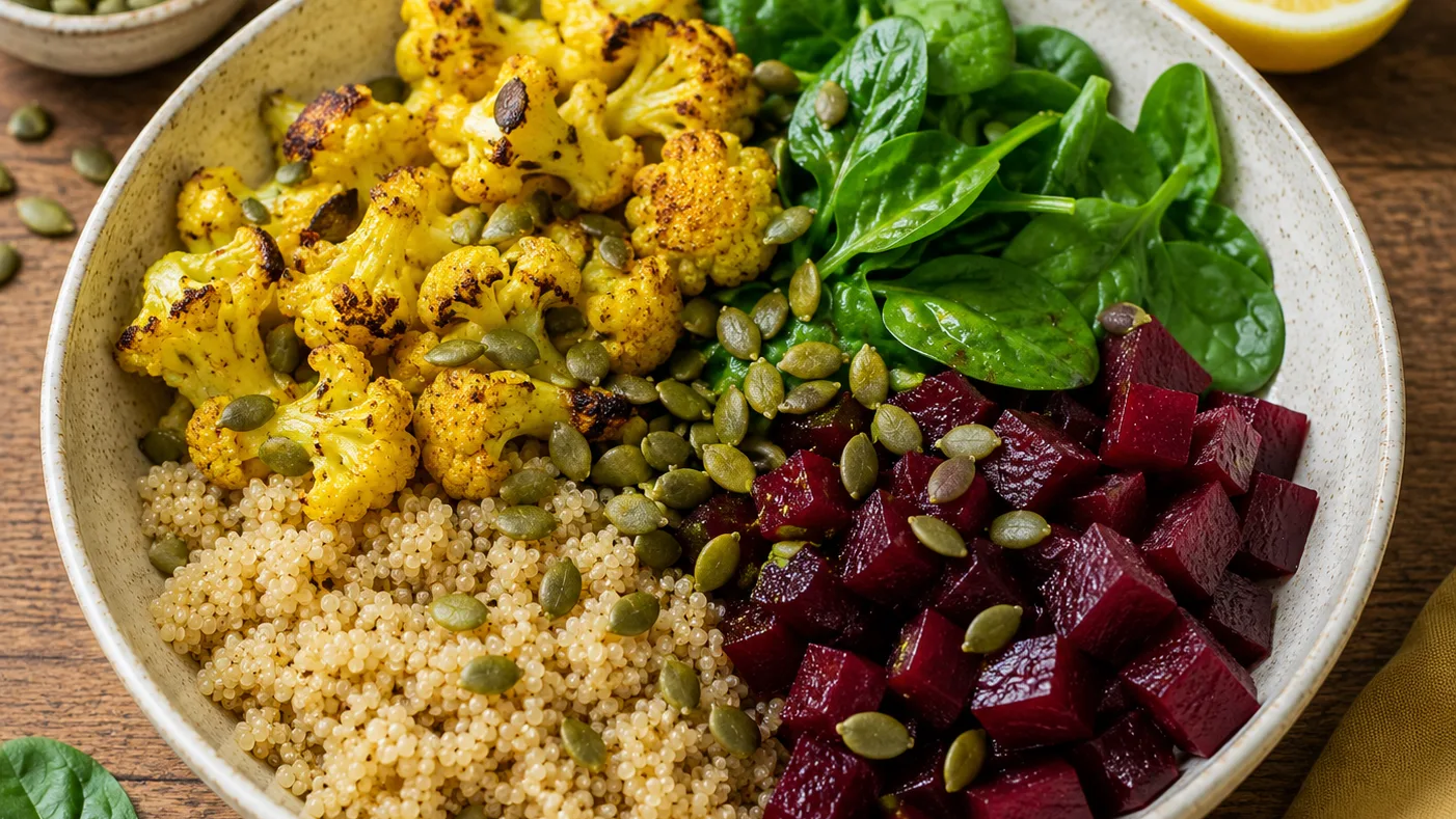 Bowl méditerranéen au curcuma et chou-fleur rôti