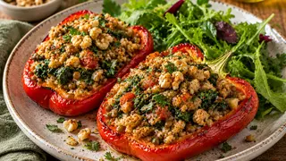 Poivrons farcis à la dinde, lentilles et noix