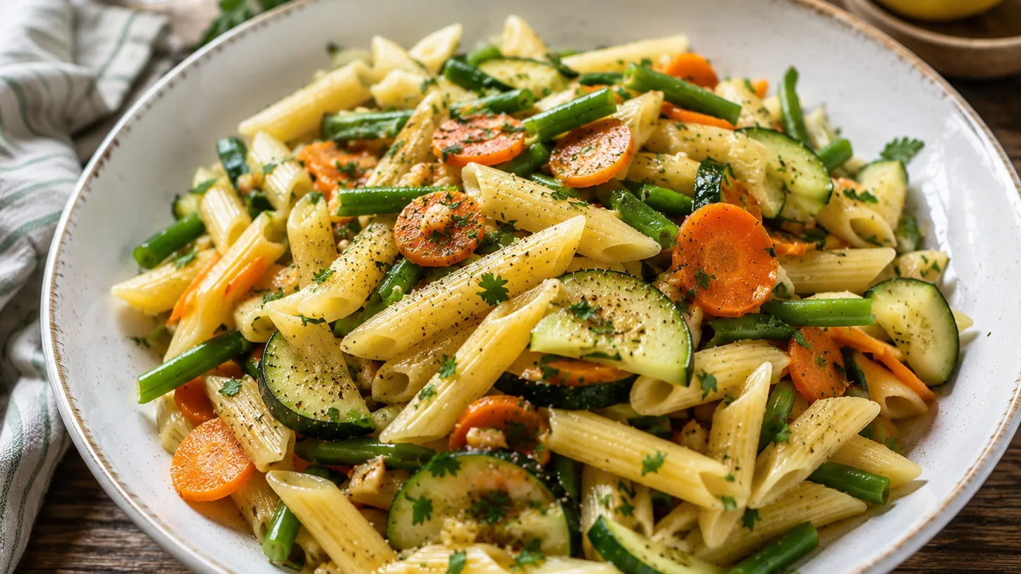 Penne aux courgettes, carottes et herbes fraîches