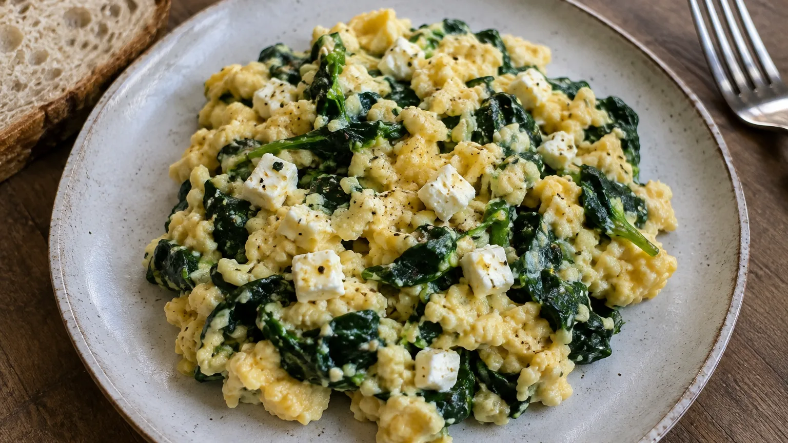 Œufs brouillés aux épinards et au chèvre frais