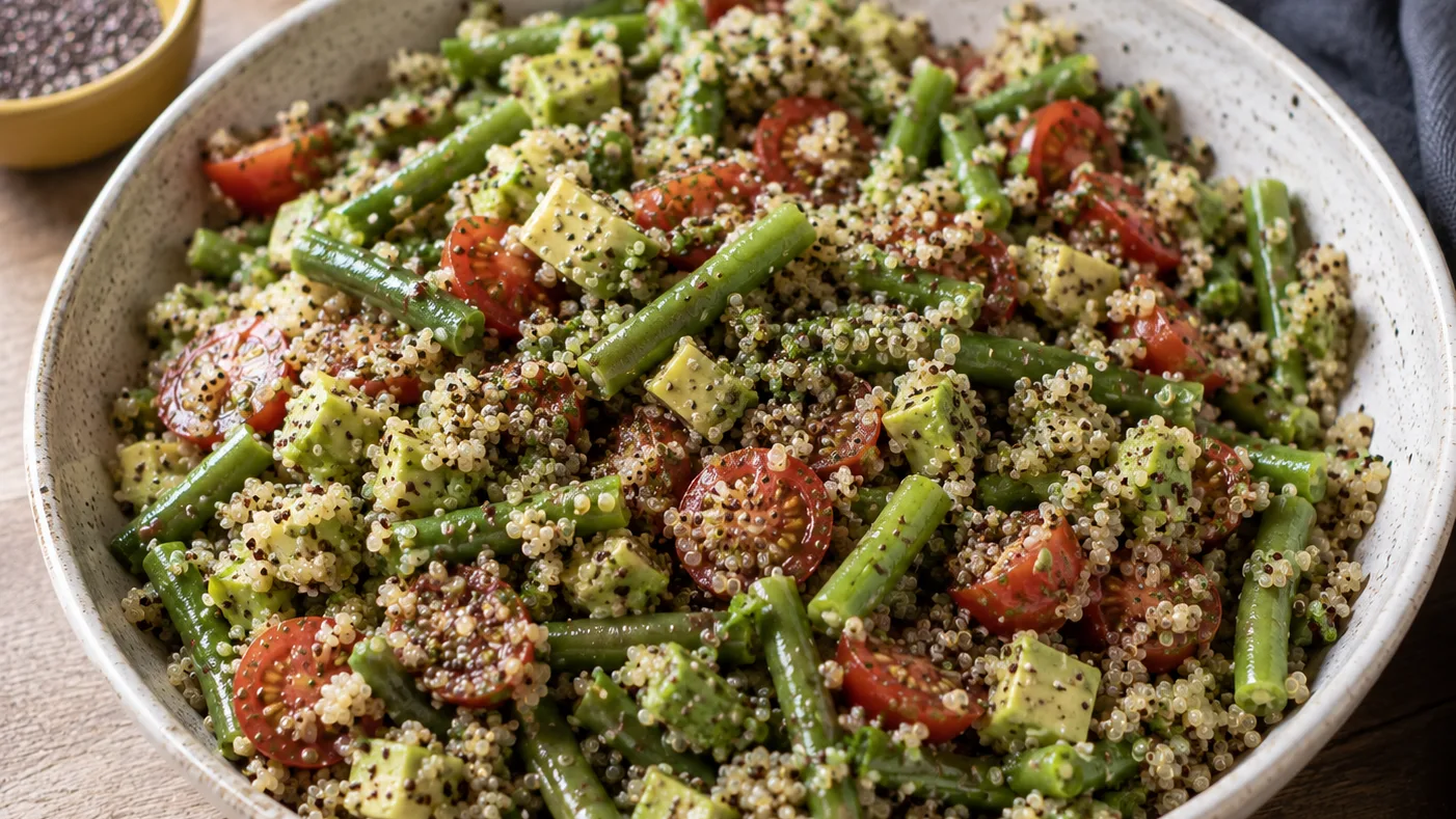 Salade de quinoa, haricots verts et graines de chia