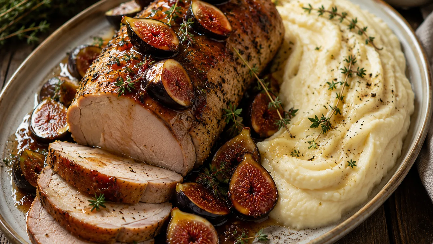 Rôti de porc aux figues et miel, avec purée de panais